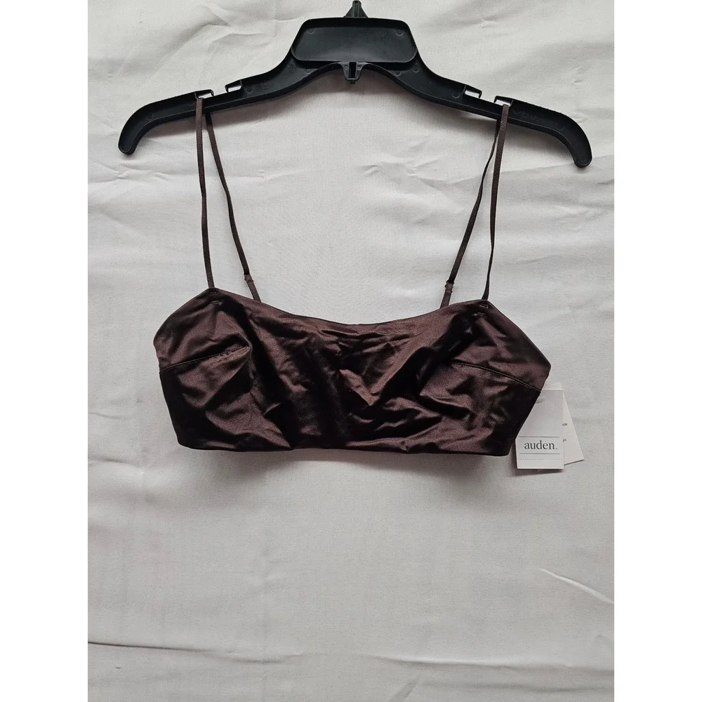 Auden Dark Brown Satin Unlined Scoop-Neck Bralette‎ Small NWT C-002444-01-001